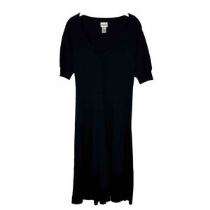 Chico’s 1 Black V-neck short sleeve knit sweater midi dress size Small